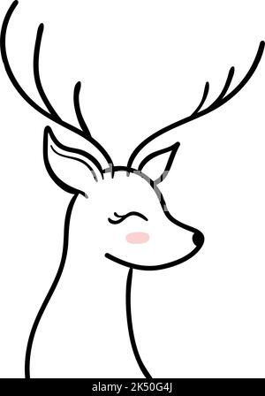 Renna carino bambino illustrazione vettore. Doodle caprioli disegno dei capretti Illustrazione Vettoriale