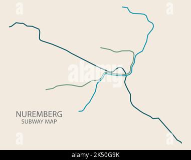 Mappa vettoriale della metropolitana di Norimberga colorata Illustrazione Vettoriale