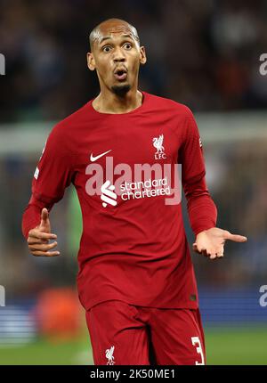 Liverpool, Regno Unito. 4th Ott 2022. Fabinho di Liverpool durante la partita della UEFA Champions League ad Anfield, Liverpool. Il credito dell'immagine dovrebbe essere: Darren Staples/Sportimage Credit: Sportimage/Alamy Live News Foto Stock
