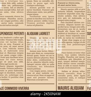 Vecchio giornale senza cuciture sfondo di carta da stampa testo, vettore news rivista. Articoli di giornale retrò collage o ritaglio carta da giornale in seppia, colonne di intestazione e modello di frammento di pagina Illustrazione Vettoriale