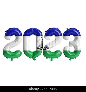 3D illustrazione di 2023 palloncini anno con bandiera Lesotho isolato su sfondo bianco Foto Stock