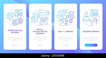 Organizzazione di eventi di formazione aziendale schermata dell'app mobile di onboarding a gradiente blu Illustrazione Vettoriale