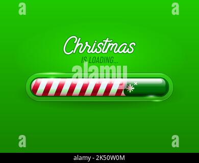 Barra di avanzamento invito di natale elemento di caricamento xmas su sfondo rosso. Barra di avanzamento rossa per il raggiungimento del nuovo anno Illustrazione Vettoriale