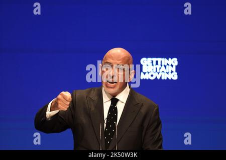 Il Cancelliere del Ducato di Lancaster e il Ministro delle pari Nadhim Zahawi, intervenendo alla conferenza annuale del Partito conservatore presso il Centro Convegni Internazionale di Birmingham. Data immagine: Mercoledì 5 ottobre 2022. Foto Stock