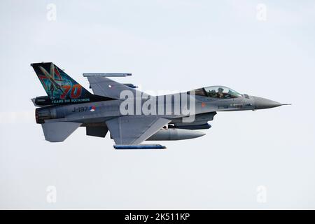 General Dynamic F-16AM Fighter Jet da 312 Squadron Royal Netherlands Air Force parte da RAF Fairford nel Gloucestershire da RIAT Foto Stock