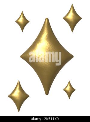 3D stella d'oro scintillare icona. L'elemento Holiday risplende i simboli. Flash magico brillante, fuoco luminoso. Disegno di rendering 3D in plastica lucida realistico, illustratio Foto Stock