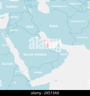 Un'illustrazione di mappa del Medio Oriente con un fuoco sul Qatar Illustrazione Vettoriale