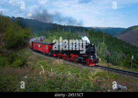 Treni a vapore su Harz Mountain Railway, bassa Sassonia, Germania Foto Stock