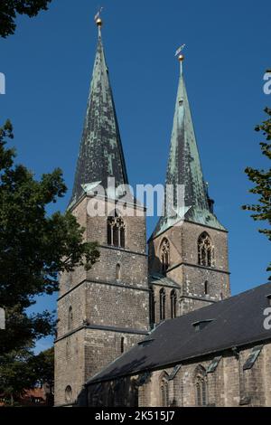 Quedlinburg, città patrimonio dell'umanità dell'UNESCO nella bassa Sassonia, Germania Foto Stock