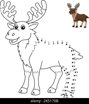 Punto a punto Moose animale isolato colorazione pagina Illustrazione Vettoriale