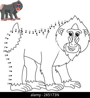 Dot to Dot Mandrill animale isolato colorazione pagina Illustrazione Vettoriale