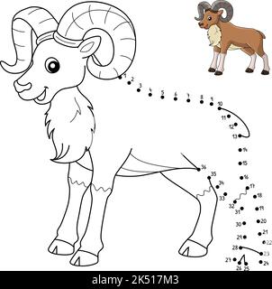 Pagina da colorare isolato animale DOT to Dot Urial Illustrazione Vettoriale