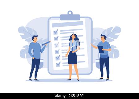 Lavoro fatto, pianificazione delle attività, pianificazione del business, checklist per la pagina web, matita, checklist su una carta appunti, completamento di successo delle attività aziendali. Illustrazione Vettoriale