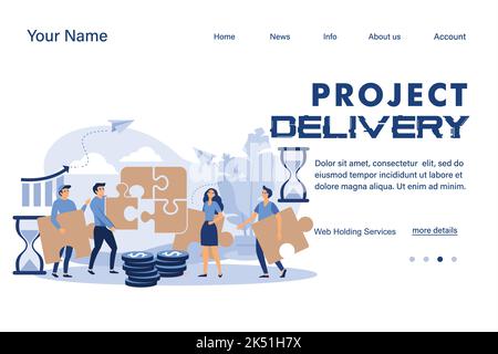 Illustrazione della consegna del progetto adatta per landing page Web, ui, app mobile, modello banner. Illustrazione vettoriale Illustrazione Vettoriale