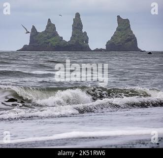 Formazione rocciosa Reynisdrangar a Black Sand Beach vicino Vik i Myrdal - islanda Foto Stock
