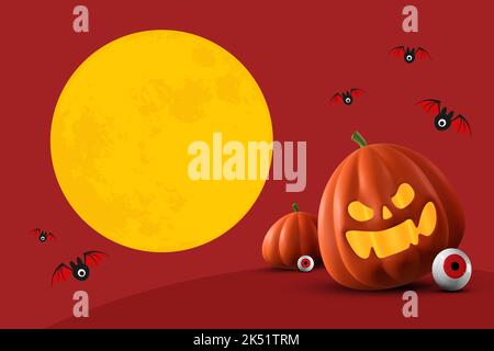 happy halloween giorno banner backgroun per biglietto d'auguri, banner, poster, blog, articolo, social media, marketing. Illustrazione 3D Foto Stock