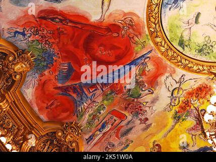 Interni dell'Opera Garnier o del Palais Garnier. 1964 dipinti a soffitto Marc Chagall. Parigi, Francia. 15 ago 2018. Foto Stock