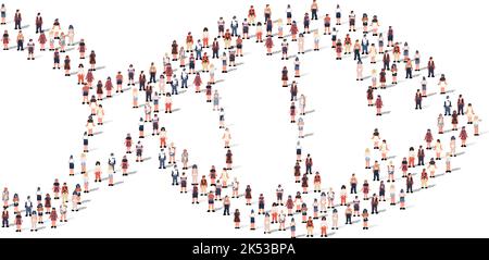 Grande gruppo di persone silhouette affollata insieme a forma di pesce isolato su sfondo bianco. Illustrazione vettoriale Illustrazione Vettoriale