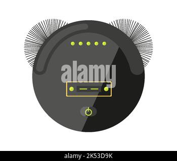 Robot aspirapolvere accessorio per pulizia nero piatto. I dispositivi intelligenti per la casa aiutano a pulire il pavimento lavano i detriti di polvere più puliti e antimicrobici. Contattare il progresso tecnologico del telefono CONNECT Control Illustrazione Vettoriale