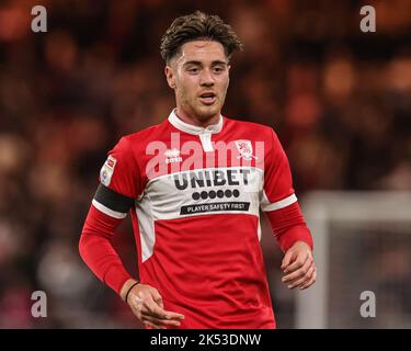 Middlesbrough, Regno Unito. 05th Ott 2022. Hayden Hackney #30 di Middlesbrough durante la partita del Campionato Sky Bet Middlesbrough vs Birmingham City al Riverside Stadium, Middlesbrough, Regno Unito, 5th ottobre 2022 (Photo by Mark Cosgrove/News Images) a Middlesbrough, Regno Unito il 10/5/2022. (Foto di Mark Cosgrove/News Images/Sipa USA) Credit: Sipa USA/Alamy Live News Foto Stock