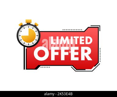 Red offerta limitata con orologio per la promozione, banner, prezzo.  Etichetta per il conto alla rovescia del tempo per offrire la vendita o  offerta esclusiva.orologio sveglia con limitata offerta di possibilità su