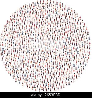 Grande gruppo di persone silhouette affollata insieme a forma di cerchio isolato su sfondo bianco. Illustrazione vettoriale Illustrazione Vettoriale