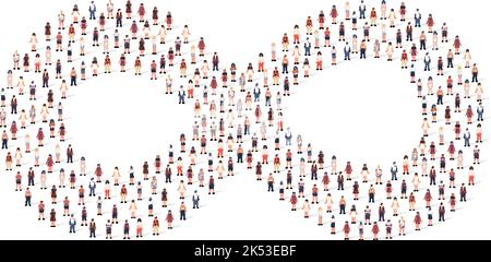 Grande gruppo di persone silhouette affollata insieme a forma di infinito isolato su sfondo bianco. Illustrazione vettoriale Illustrazione Vettoriale