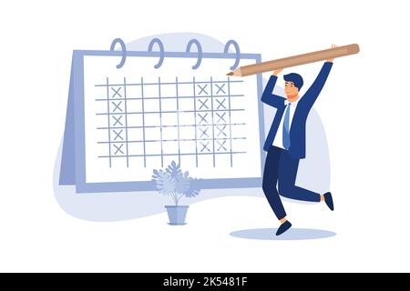 settimana lavorativa di 4 giorni, riduzione della giornata lavorativa per aumentare l'efficienza e la produttività, concetto di giornata lavorativa flessibile per i benefici dei dipendenti, business man manager ha messo h Illustrazione Vettoriale