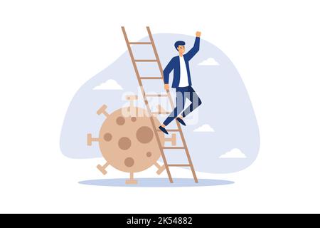 Business Vision nuovo normale dopo Coronavirus COVID-19 pandemia causando crisi finanziaria e economia recessione concetto, imprenditore leader holding tele Illustrazione Vettoriale