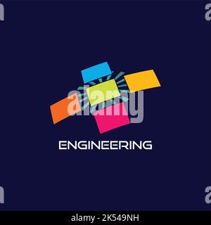 Modello astratto di logo per società di ingegneria, sviluppo o comunicazione. Logotipo vettore colore Illustrazione Vettoriale