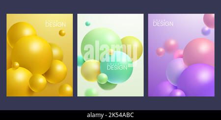 Design moderno della copertina con palline dinamiche e colorate che rimbalzano. Sfondo astratto a 3D sfere Illustrazione Vettoriale