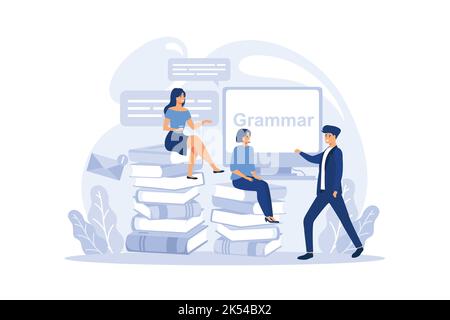 Lezione di inglese a scuola. Idea di educazione e conoscenza. Classe di lingua straniera. Illustrazione vettoriale isolata in stile piatto Illustrazione Vettoriale