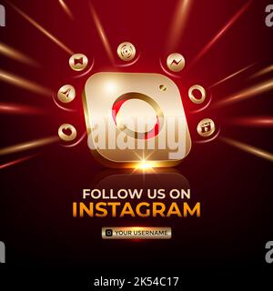 Instagram banner quadrato 3D oro icona per la promozione della pagina business post sui social media Illustrazione Vettoriale