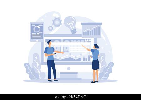 SEO Optimizer concetto. Idea di ottimizzazione di Search Engine per il Web site come strategia di vendita. Promozione pagina web in internet. design appartamento moderno il Illustrazione Vettoriale