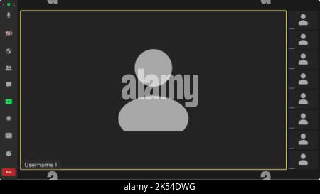 Modello di interfaccia per videochiamate online con icona utente. Sovrapposizione della finestra delle videochiamate. Finestra di videochiamata Web dell'utente. Comunicazione digitale. App meeting Flat Illustrazione Vettoriale