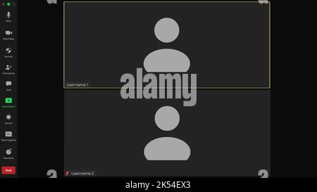 Sovrapposizione della finestra delle chiamate in conferenza video. Sovrapposizione della finestra delle videochiamate. Icona della videoconferenza. Visualizzazione dello schermo di un'applicazione per videoriunioni. Modello Illustrazione Vettoriale