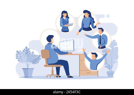 Comunicazione su Internet, social network, chat, video, notizie, messaggi, sito web, ricerca di amici, grafica web mobile, archiviazione di file su cloud, f Illustrazione Vettoriale