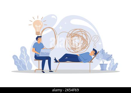 psicoterapia, disfacimento di situazioni complesse, concetto di psichiatria sociale, terapeuta e vettore paziente. disegno piano illustrazione moderna Illustrazione Vettoriale