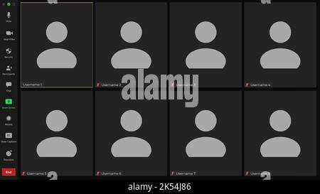 Modello di interfaccia per videochiamate online con icona utente. Conferenza online. Finestra di videochiamata Web dell'utente. Concetto di social media remoto. Kit mockup Illustrazione Vettoriale