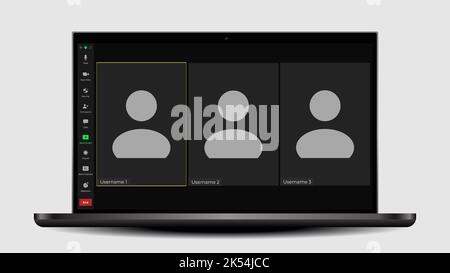 Interfaccia utente per videoconferenza modello. Applicazione per le chiamate. Videocall schermo mockup per conferenza di apprendimento. Modello di videochiamata. Videochiamata Illustrazione Vettoriale