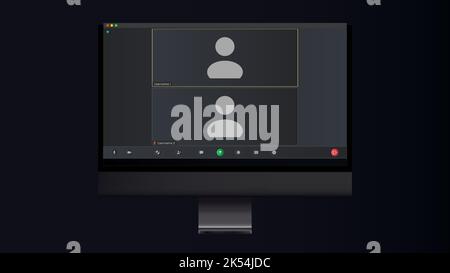 Modello di interfaccia per videochiamate online con icona utente. Applicazione per le chiamate. Sovrapposizione della finestra di videoconferenza. Illustrazione della videochiamata. Webinar con Illustrazione Vettoriale