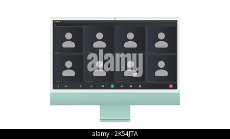 Interfaccia utente per videoconferenze. Icona della videoconferenza. Comunicazione digitale. Chat online per seminari aziendali. Interfaccia utente per videoconferenze Illustrazione Vettoriale