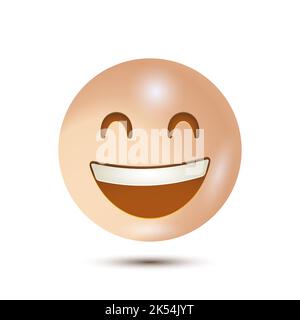 Faccia sorridente con occhi sorridenti, faccia felice, faccia sorridente. Illustrazione vettoriale. Disegno sorridente del carattere emoticon. Isolato su sfondo bianco. Vettore Illustrazione Vettoriale