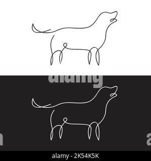 Vettore di linea di disegno silhouette di cane su sfondo bianco e sfondo nero. PET. Animali. Illustrazione vettoriale a strati facilmente modificabile. Illustrazione Vettoriale