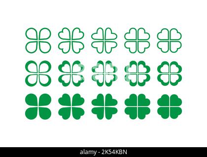 Icona Clover. Simbolo dell'illustrazione a quattro lamelle. Segno vettore fiore. Foto Stock