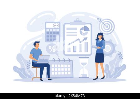 Business planning strategico concetto astratto vettore illustrazione set. Missione aziendale, dichiarazione di visione, intelligence competitiva, obiettivi e filosofo Illustrazione Vettoriale