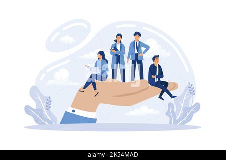 Concetto sindacale. Idea di cura dei dipendenti. Benessere dei dipendenti. Illustrazione flat Vector Illustrazione Vettoriale