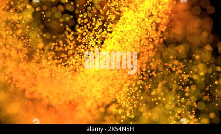 3D illustrazione del flusso di particelle luminose che assomigliano al getto d'aria con colore ardente su sfondo nero. Foto Stock