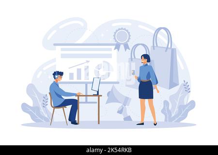 Creazione del marchio. Specialista marketing design presentazione aziendale unica e identità creativa. Riconoscimento del marchio come parte della strategia di marketing. Piatto v Illustrazione Vettoriale