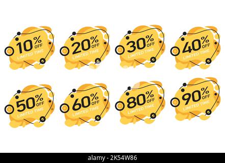 set di banner di vendita gialli vettore percentuale di tempo limitato Illustrazione Vettoriale